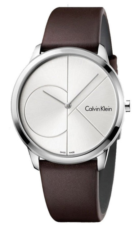 Buy Shop Calvin Klein Minimal Silver Dial Brown Leather Strap Watch for Men - K3M221G6 USA Online