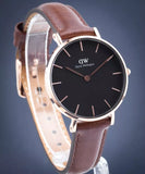 Buy Shop Daniel Wellington Classic Petite Bristol Black Dial Brown Leather Strap Watch For Women - DW00100165 USA Online