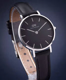 Buy Shop Daniel Wellington Classic Petite Sheffield Black Dial Black Leather Strap Watch For Women - DW00100236 USA Online