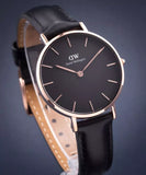 Buy Shop Daniel Wellington Petite Sheffield Black Dial Black Leather Strap Watch For Women - DW00100168 USA Online