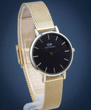Buy Shop Daniel Wellington Classic Petite Evergold Black Dial Gold Mesh Bracelet Watch For Women - DW00100349 USA Online