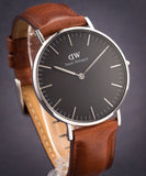 Buy Shop Daniel Wellington Classic Durham Black Dial Brown Leather Strap Watch For Women - DW00100142 USA Online