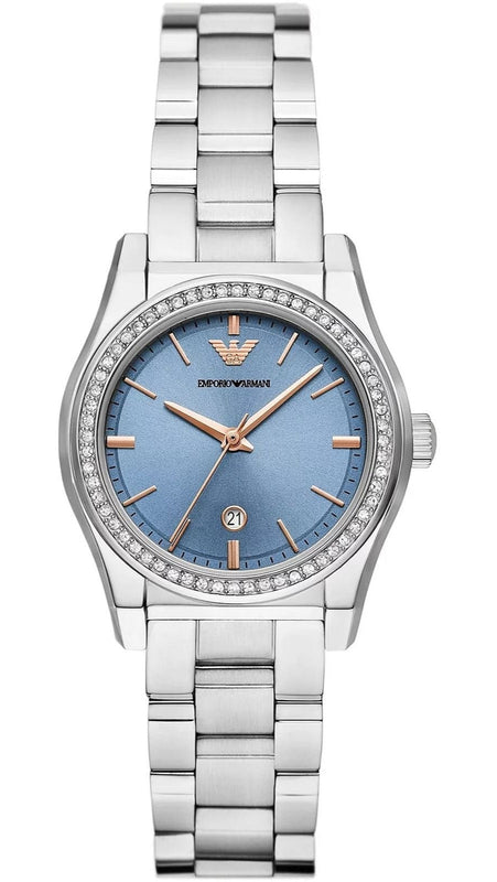 Buy Shop Emporio Armani Federica Three-Hand Date Blue Dial Silver Steel Strap Watch For Women - AR11593 USA Online