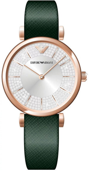 Buy Shop Emporio Armani Pro Planet Analog Silver Dial Green Leather Strap Watch For Women - AR11517 USA Online