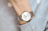 Emporio Armani Silver Sunray Dial Two Tone Steel Strap Watch For Women - AR11113