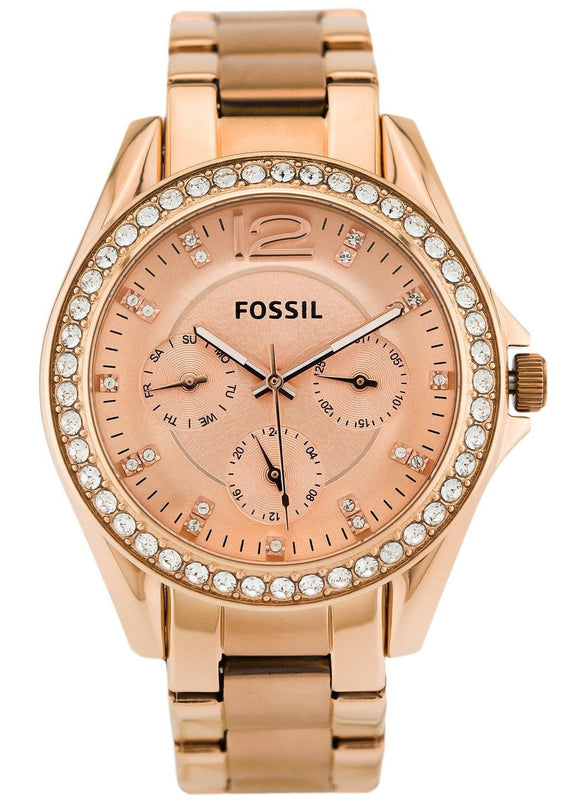 Buy Shop Fossil Riley Multifunction Rose Gold Dial Rose Gold Steel Strap Watch for Women - ES2811 USA Online