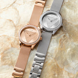 Buy Shop Guess Tri Glitz Quartz Diamonds Rose Gold Dial Rose Gold Mesh Bracelet Watch For Women - W1142L4 USA Online