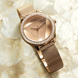 Buy Shop Guess Tri Glitz Quartz Diamonds Rose Gold Dial Rose Gold Mesh Bracelet Watch For Women - W1142L4 USA Online