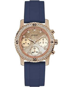 Buy Shop Guess Confetti Diamonds Gold Dial Blue Rubber Strap Watch For Women - W1098L6 USA Online