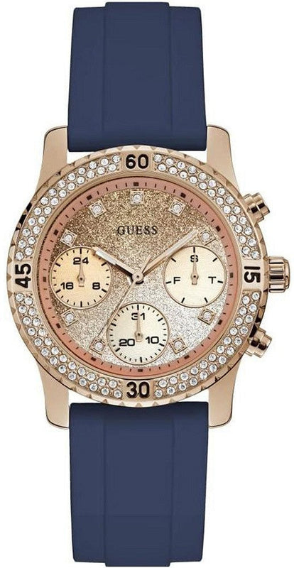 Buy Shop Guess Confetti Diamonds Gold Dial Blue Rubber Strap Watch For Women - W1098L6 USA Online