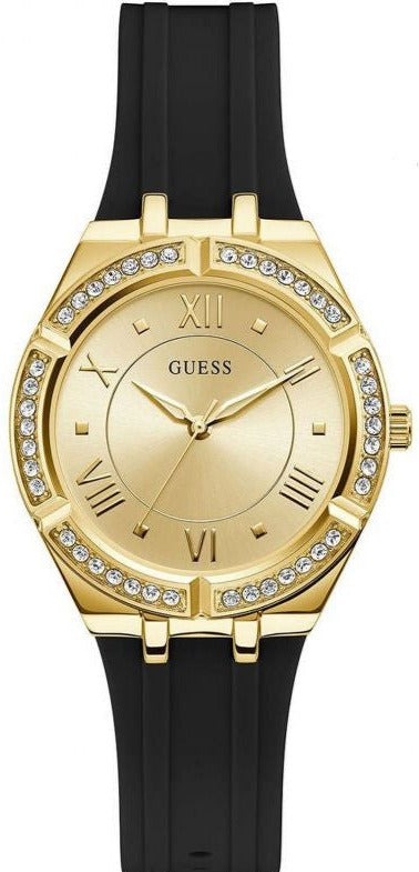 Buy Shop Guess Cosmo Diamonds Gold Dial Black Rubber Strap Watch for Women - GW0034L1 USA Online