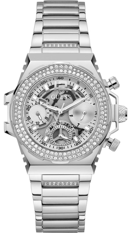 Buy Shop Guess Fusion Chronograph Crystals Silver Dial Silver Steel Strap Watch For Women - GW0552L1 USA Online