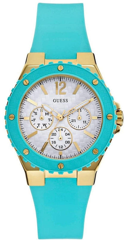 Buy Shop Guess Overdrive White Dial Turquoise Rubber Strap Watch for Women - W0149L3 USA Online