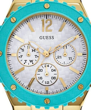 Buy Shop Guess Overdrive White Dial Turquoise Rubber Strap Watch for Women - W0149L3 USA Online
