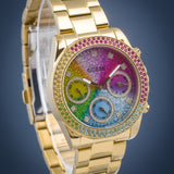 Guess Confetti Chronograph Rainbow Dial Gold Steel Strap Watch For Women - GW0483L4