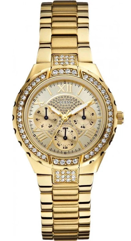 Buy Shop Guess Viva Diamonds Gold Dial Gold Steel Strap Watch for Women - W0111L2 USA Online