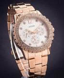Buy Shop Guess Dazzler Diamonds Silver Dial Rose Gold Steel Strap Watch for Women - W0335L3 USA Online