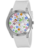 Guess Wanderlust Crystals Silver Dial White Rubber Strap Watch For Women - W1059L3