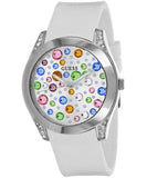 Buy Shop Guess Wanderlust Crystals Silver Dial White Rubber Strap Watch for Women - W1059L1 USA Online
