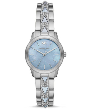 Buy Shop Michael Kors Runway Mercer Quartz Mother of Pearl Blue Dial Silver Steel Strap Watch For Women - MK6857 USA Online