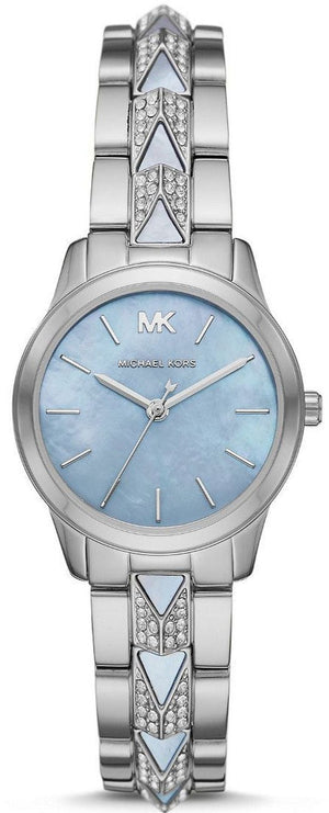 Buy Shop Michael Kors Runway Mercer Quartz Mother of Pearl Blue Dial Silver Steel Strap Watch For Women - MK6857 USA Online