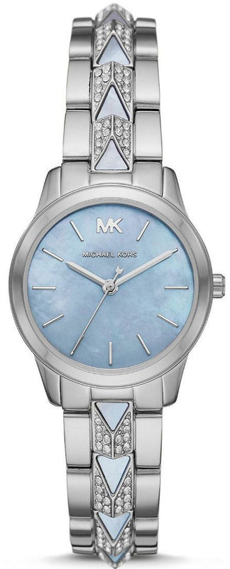 Buy Shop Michael Kors Runway Mercer Quartz Mother of Pearl Blue Dial Silver Steel Strap Watch For Women - MK6857 USA Online