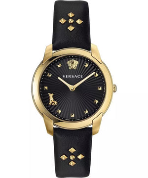 Buy Shop Versace Audrey Quartz Black Dial Black Leather Strap Watch for Women - VELR00319 USA Online