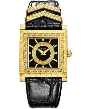 Buy Shop Versace VD-25 Diamonds Black Dial Black Leather Strap Watch for Women - VQF020015 USA Online
