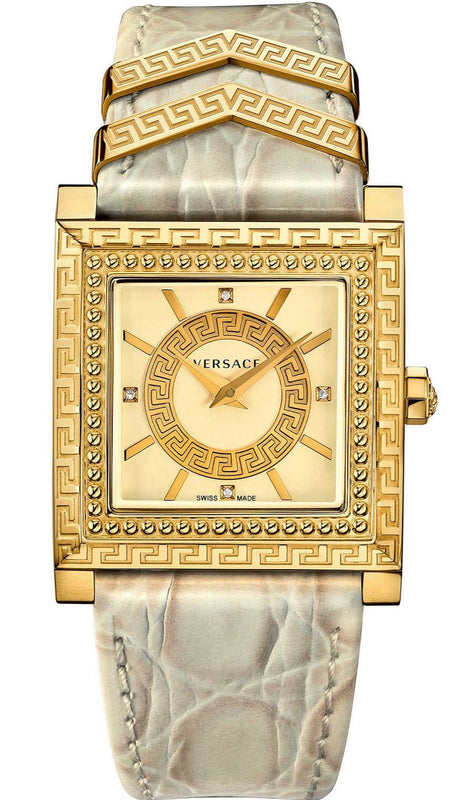 Buy Shop Versace DV-25 Gold Dial Off White Leather Strap Watch for Women - VQF030015 USA Online