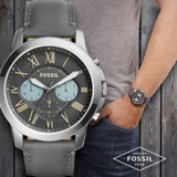 Buy Shop Fossil Grant Chronograph Gunmetal Grey Dial Grey Leather Strap Watch for Men - FS5183 USA Online