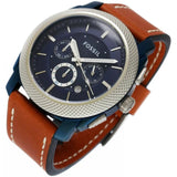 Buy Shop Fossil Machine Chronograph Blue Dial Brown Leather Strap Watch for Men - FS5232 USA Online