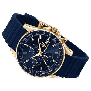 Buy Shop Maserati SFIDA Chronograph Blue Dial Blue Rubber Strap Watch For Men - R8871640004 USA Online