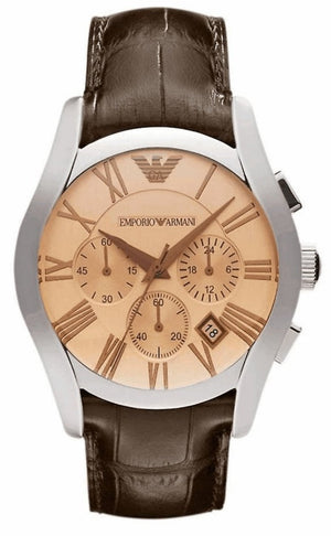 Emporio Armani Valente Chronograph Amber Dial Brown Leather Strap Watch For Men - AR1634