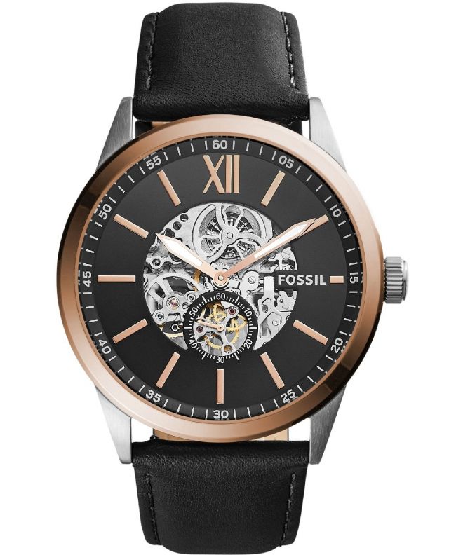 Buy Shop Fossil Flynn Mechanical Black Dial Black Leather Strap Watch for Men - BQ2216 USA Online