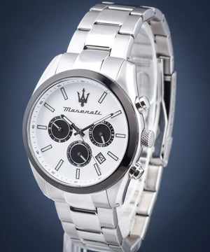 Buy Shop Maserati Attrazione Chronograph White Dial Silver Steel Strap Watch for Men - R8853151004 USA Online