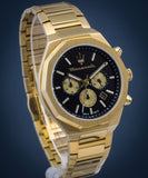 Buy Shop Maserati Stile 45mm Chronograph Black Dial Gold Steel Strap Watch For Men - R8873642001 USA Online