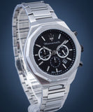 Buy Shop Maserati Stile Chronograph Black Dial Silver Steel Strap Watch For Men - R8873642004 USA Online