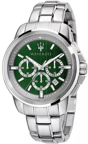 Maserati Successo Chronograph Green Dial Silver Steel Strap Watch For Men - R8873621017