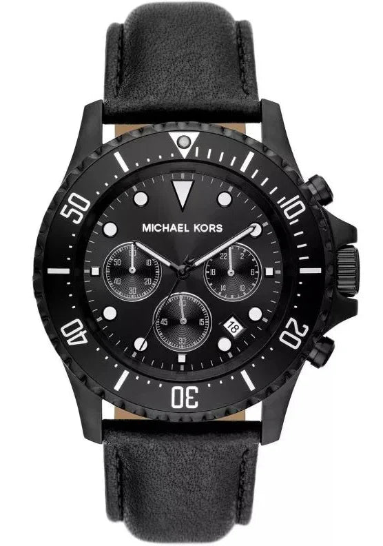 Buy Shop Michael Kors Everest Chronograph Black Dial Black Leather Strap Watch For Men - MK9053 USA Online