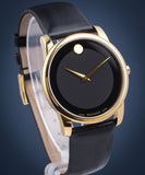 Buy Shop Movado Museum Black Dial Black Leather Strap Watch For Men - 606876 USA Online