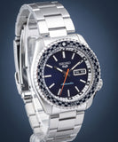 Seiko 5 Sports Petrol Blue Checker Flag Special Edition Blue Dial Silver Steel Strap Watch For Men - SRPK65K1