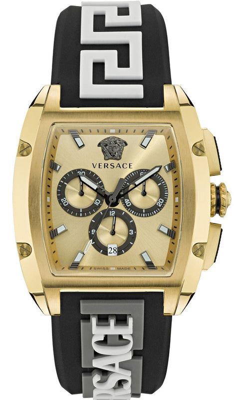 Buy Shop Versace Dominus Chronograph Gold Dial Black Silicone Strap Watch For Men - VE6H00223 USA Online
