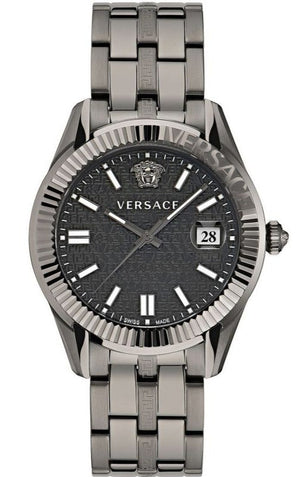 Versace Greca Time Quartz Black Dial Grey Steel Strap Watch for Men  - VE3K00622