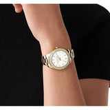 Buy Shop Michael Kors Liliane Mother of Pearl White Dial Gold Steel Strap Watch For Women - MK4555 USA Online