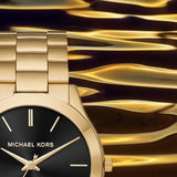 Buy Shop Michael Kors Slim Runway Quartz Black Dial Gold Steel Strap Watch For Men - MK8621 USA Online