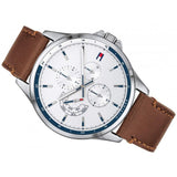 Buy Shop Tommy Hilfiger Multi Function Quartz White Dial Brown Leather Strap Watch for Men - 1791614 USA Online