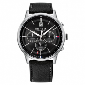 Buy Shop Tommy Hilfiger Kyle Quartz Black Dial Black Leather Strap Watch for Men - 1791630 USA Online