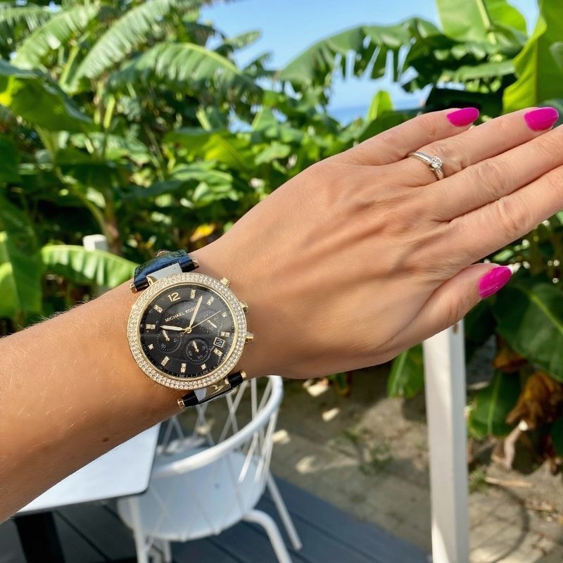 Buy Shop Michael Kors Parker Chronograph Black Dial Black Leather Strap Watch For Women - MK6984 USA Online