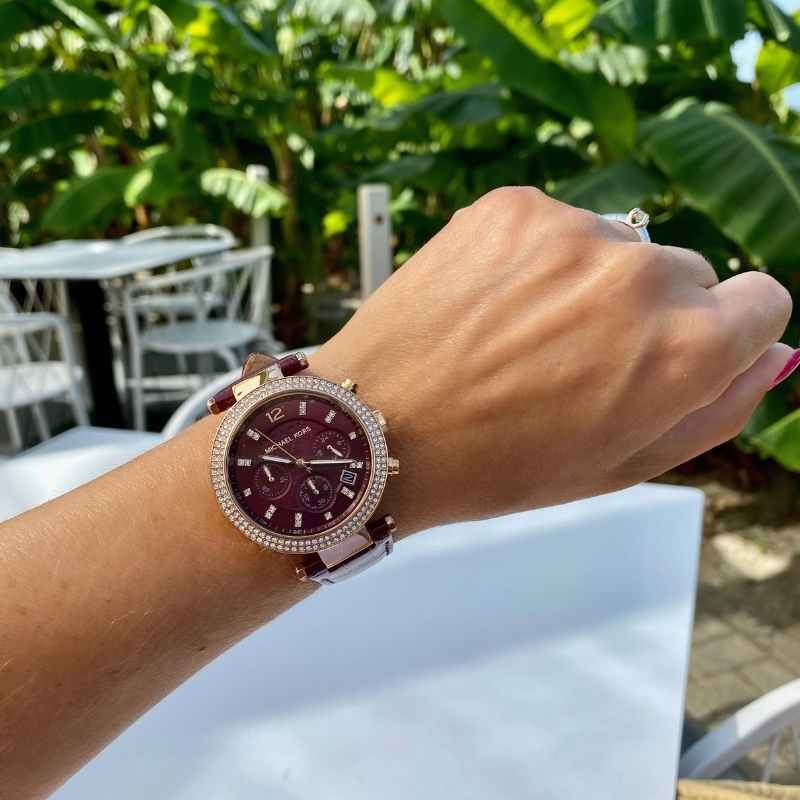 Buy Shop Michael Kors Parker Chronograph Red Dial Red Leather Strap Watch For Women - MK6986 USA Online