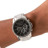 Armani Exchange Banks Chronograph Black Dial Silver Steel Strap Watch For Men - AX1720